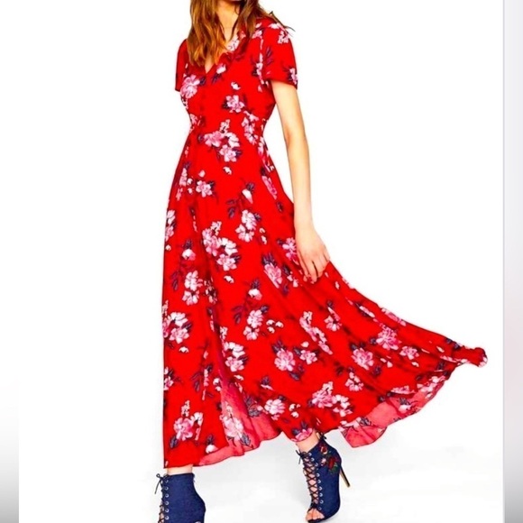 Band of Gypsies Red Floral Boho Maxi Dress Size XS - Picture 1 of 8